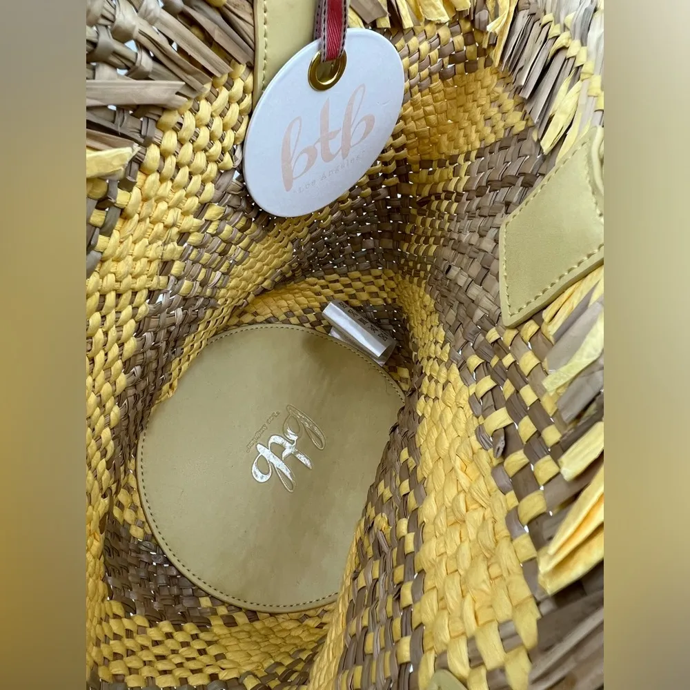 BTB Los Angeles Mini Frankie Straw Tote Tan - Image 5