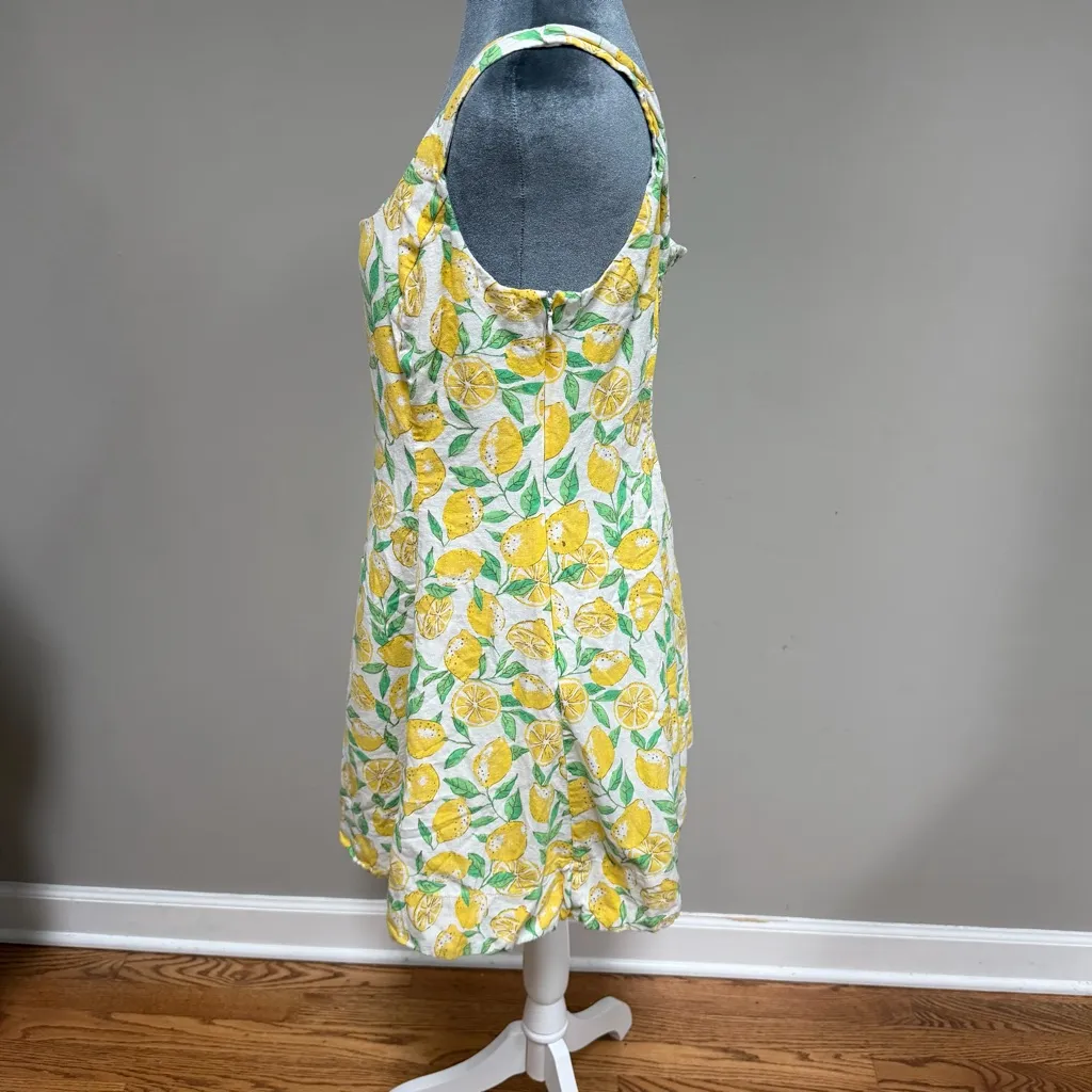 Gap lemon print cotton linen cotton mini sun dress size large side zip smocked - Image 4