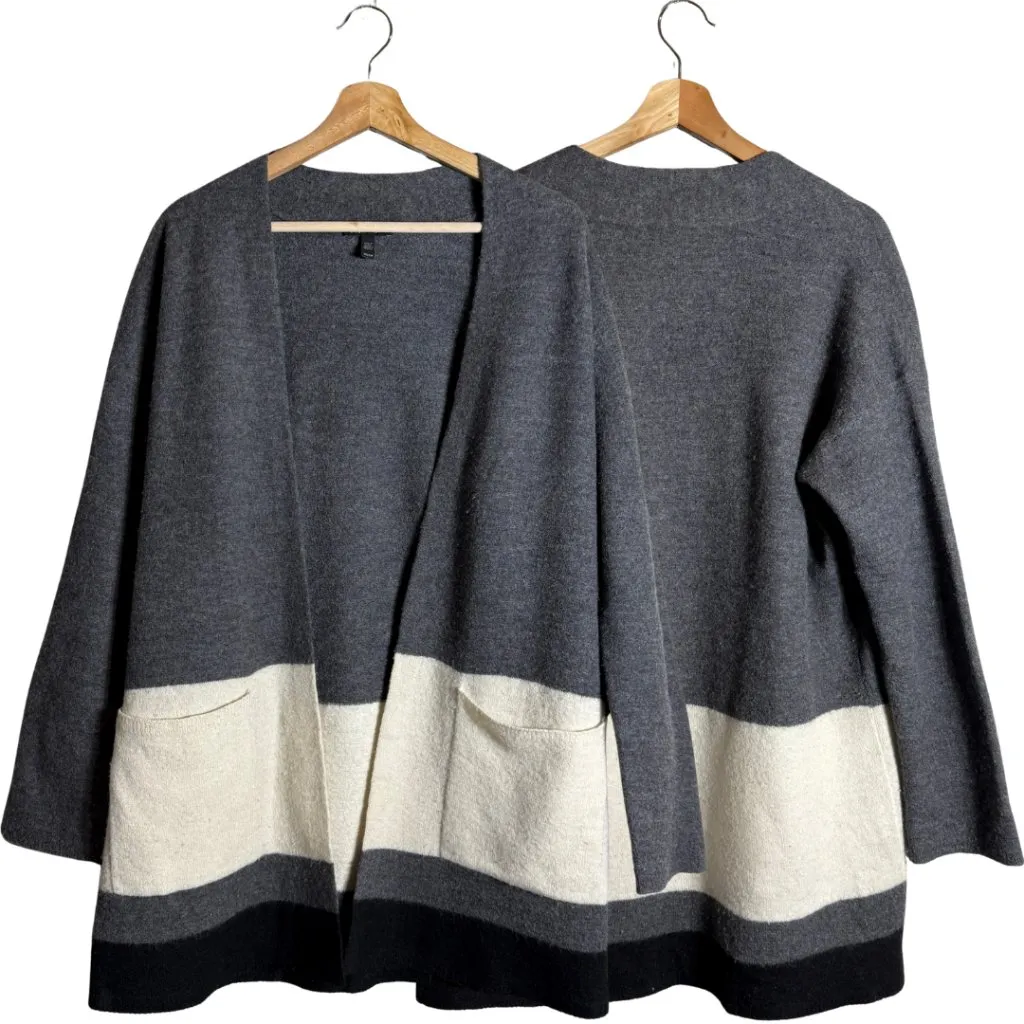 Eileen Fisher Merino Wool Long Kimono Cardigan Sweater Women's XS Ash Open Front - Image 3