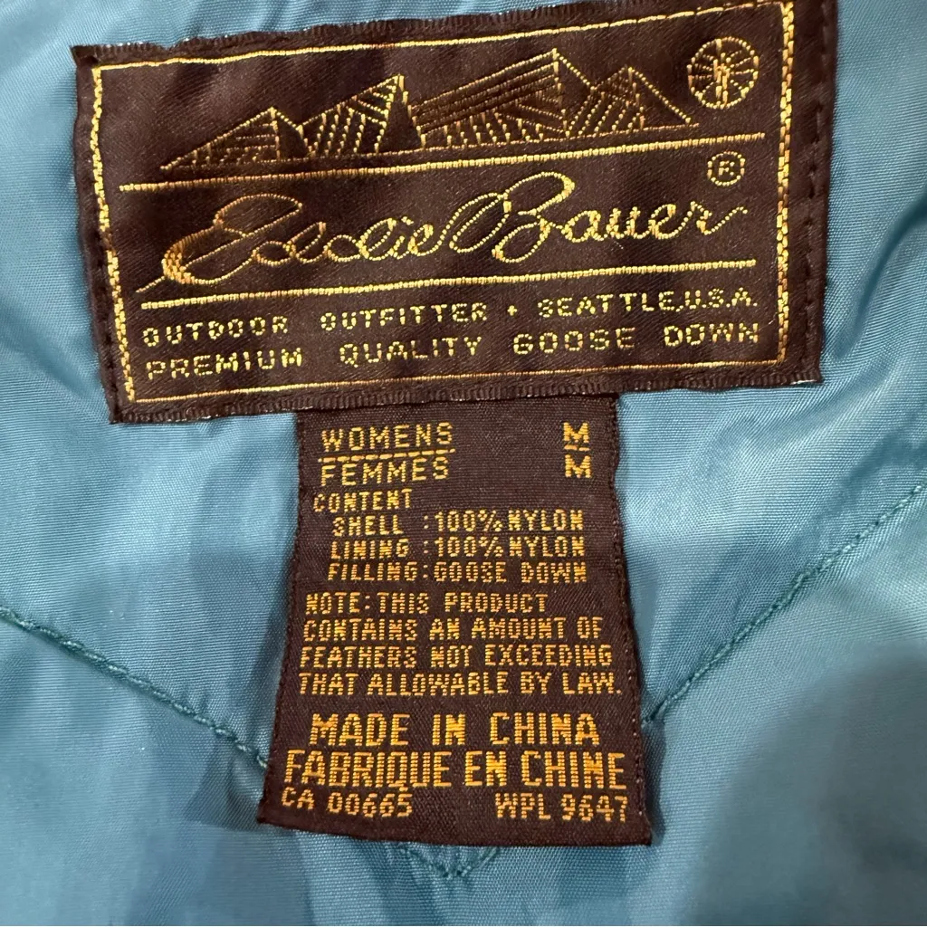 Vintage Eddie Bauer Premium GooseDown Chevron Puffer Zip Vest Womens Medium Teal - Image 5