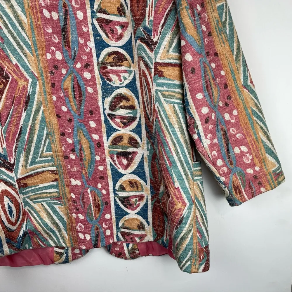 Vintage 80s 90s Pastel Retro Funky Blazer Jacket Sz 16 Boho Aztec Western Pink - Image 13