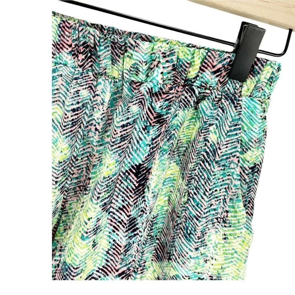 MOD On Trend Green Stripe Print Flowy Casual Shorts Sz M Elastic Pull On Waist - Image 3