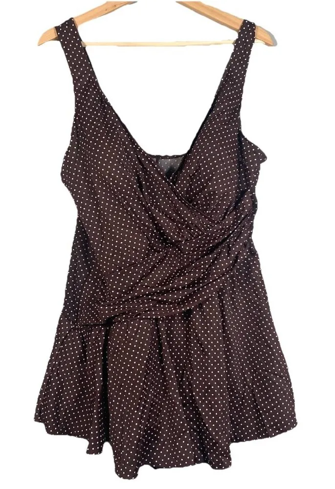 MIRACLESUIT Brown Polka Dot PIN POINT OCEANUS ONE PIECE SWIMSUIT PLUS SIZE 22 W - Image 1