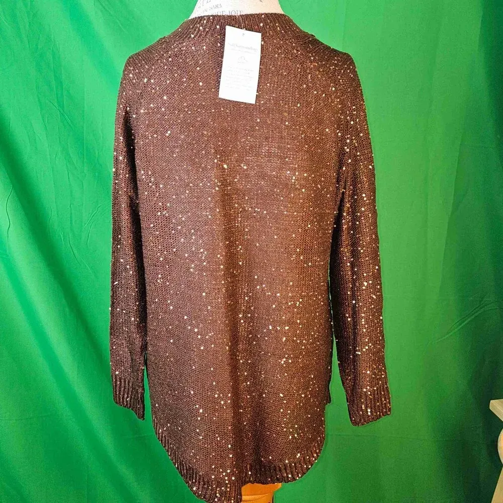 NWT Soft Surroundings Womens Bronze Acrylic Embellished V Neck Sweater‎ Medium - Image 2