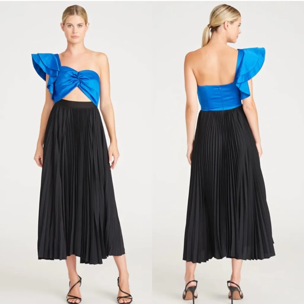 New! AMUR Cleopatra Pleated One Shoulder Dress Black Blue Sz‎ 6 $598 - Image 5