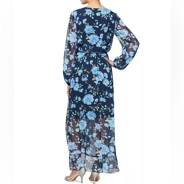 SL Fashions Women's V-Neck Chiffon Long-Sleeve A-Line Maxi Dress Sz 14 - Image 4