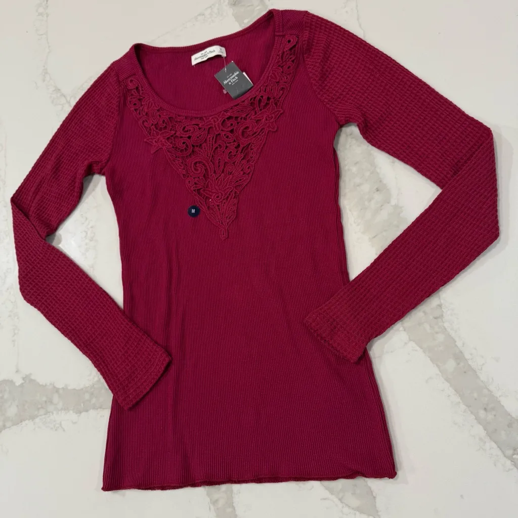 Y2K Abercrombie & Fitch NWT Waffle Knit Thermal LongSleeve Womens Med Bella Swan - Image 2