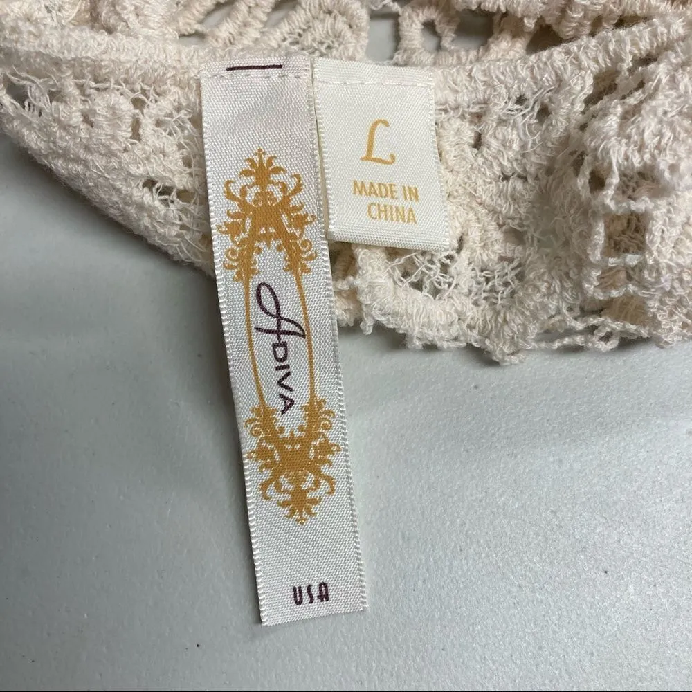 ADIVA, Women’s Crochet Lace Ivory Top, Size Large, Short‎ Sleeves, Open Weave - Image 6