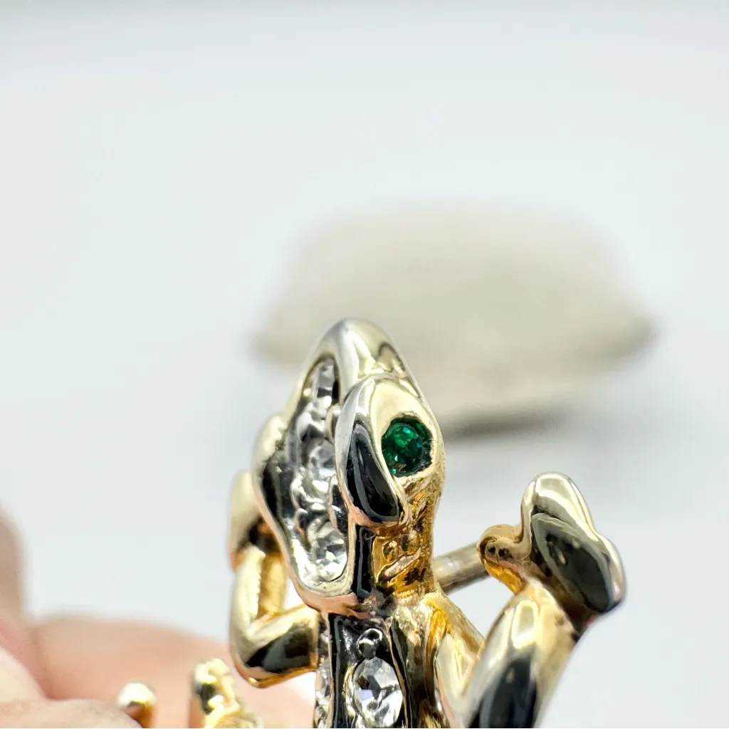 VNTG Gold Plated Gecko Lizard Brooch Pin Emerald Eyes - Image 7
