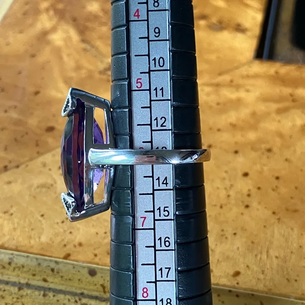 African Amethyst Sterling Silver Cocktail Ring Size 6 - Image 9