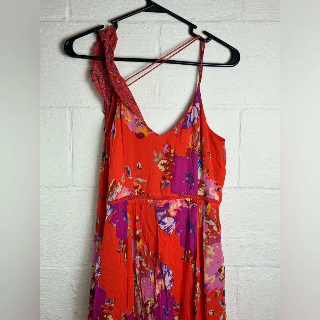 Anthropologie Maeve Grecia Ruffle Woman’s Orange Floral Casual Viscose Dress - Image 8