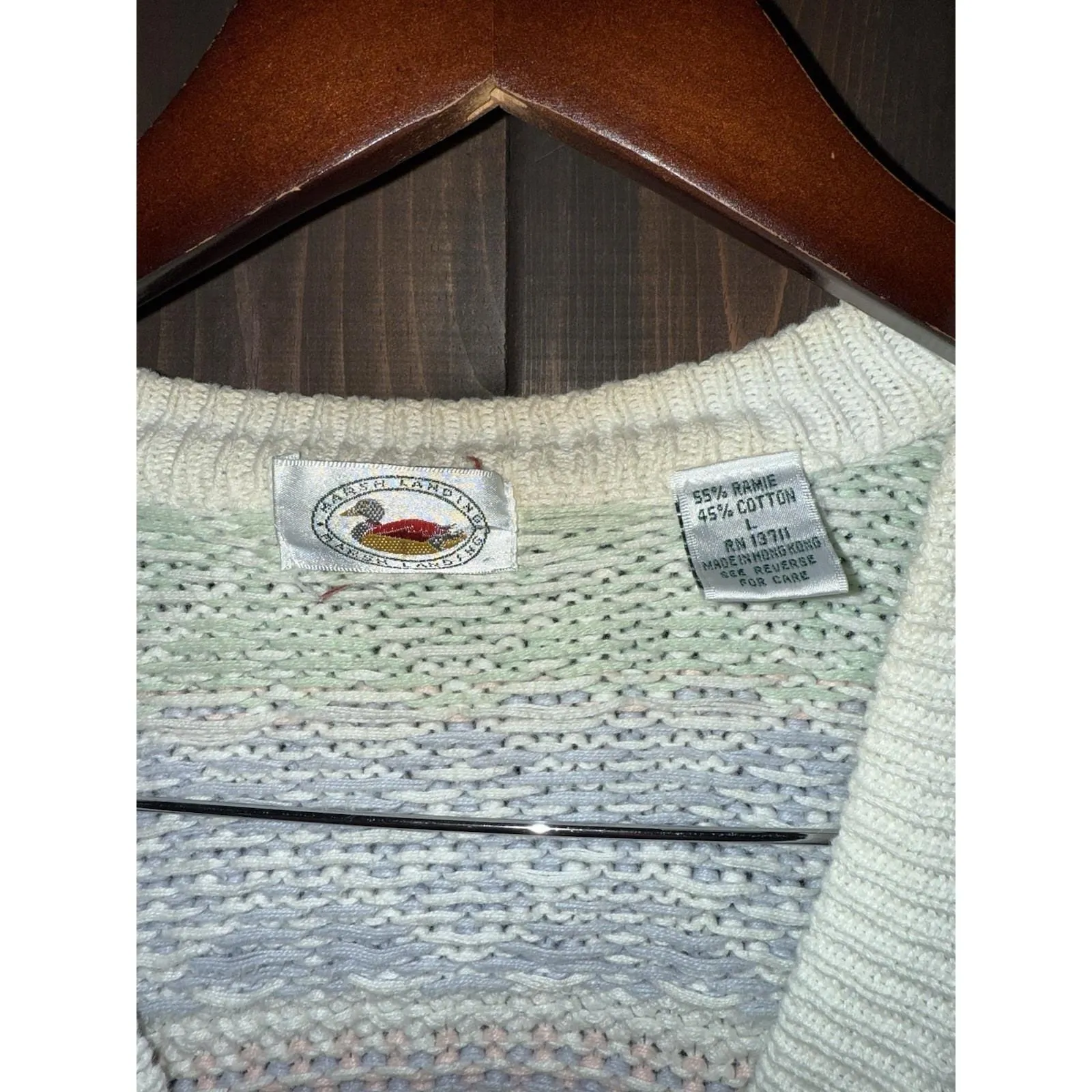 VTG Marsh Landing Sweater Women's L‎ Large Pastel Fair Isle Cardigan Cream 90s - Image 3