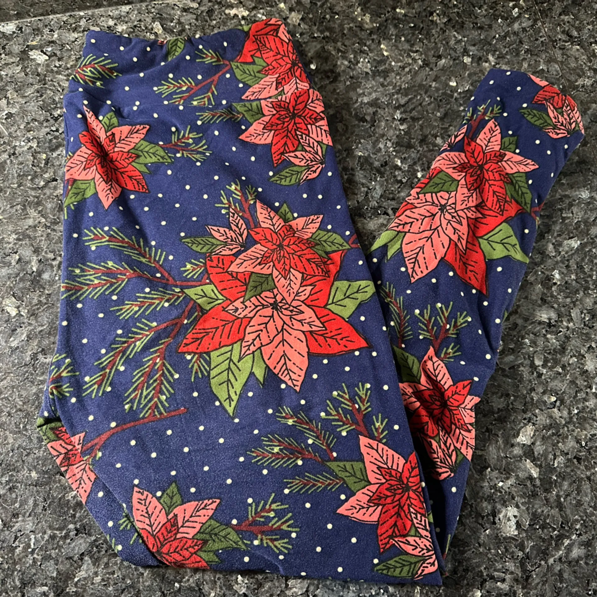 LuLaRoe Christmas Holiday Collection Poinsettia Floral Leggings Plus Size 1X TC - Image 2