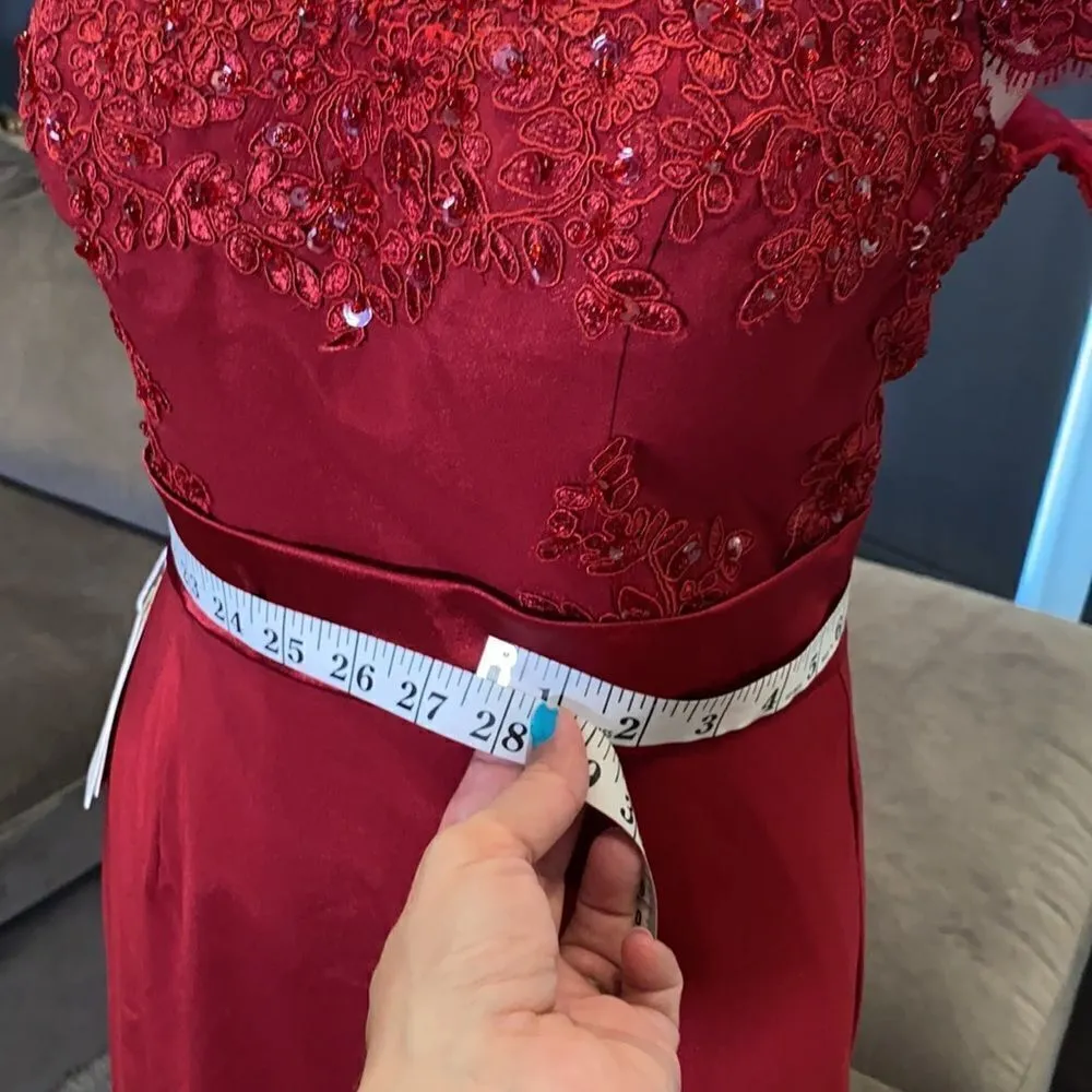 Women’s Deep Red Full Length Prom Party Formal Dress with Small Train Size 4 NWT Red - Image 7