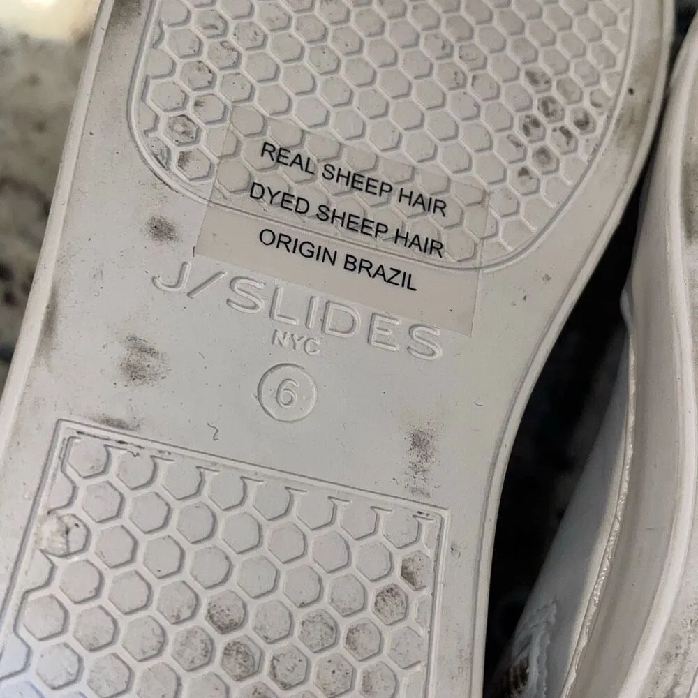 J/Slides Leslie Sheep‎ Hair Trimmed Leather Sneaker Shoes Size 6 Tan White - Image 10