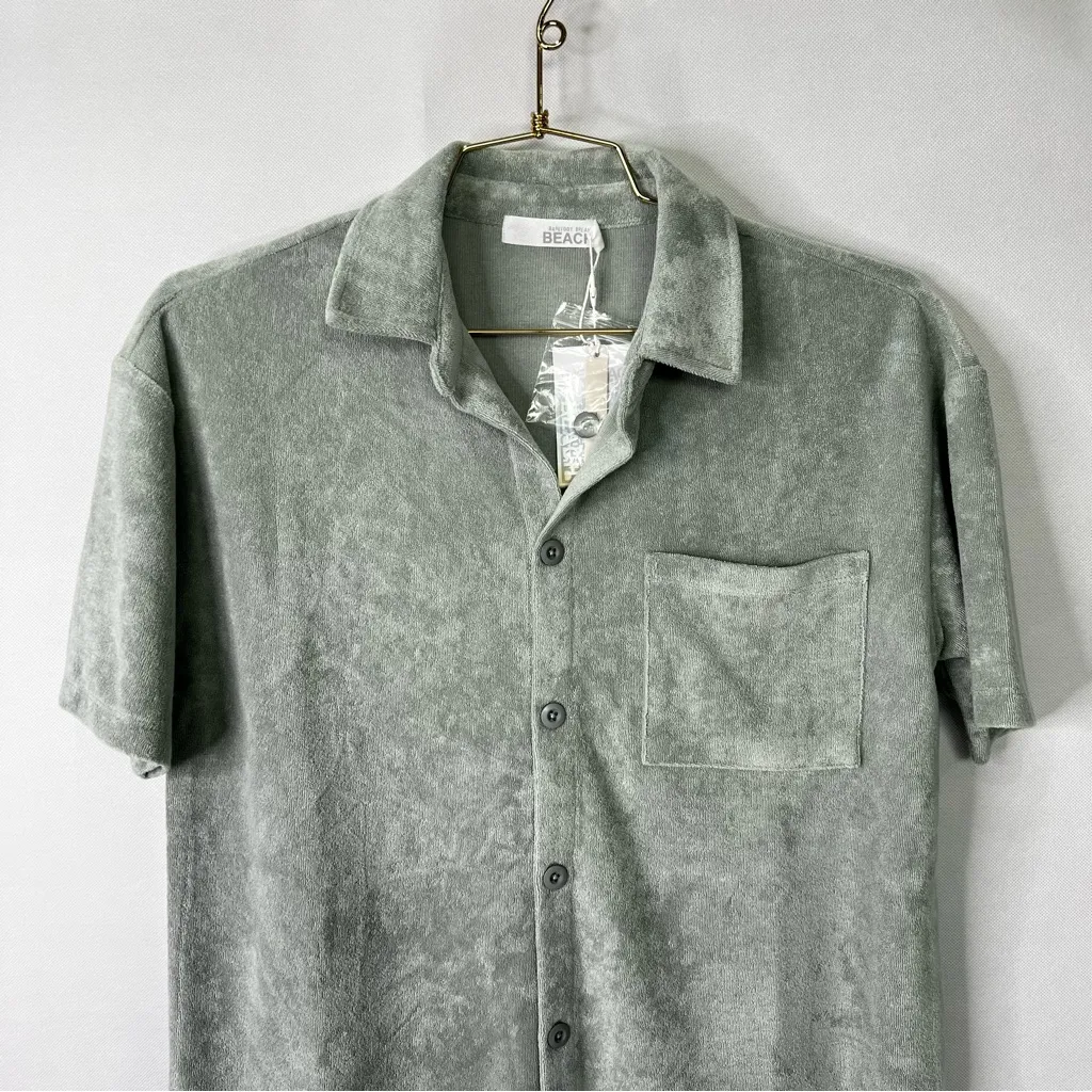 Barefoot Dreams Women's Cozyterry Button-Down Shirt Beach Glass Blue Size XS - Image 8