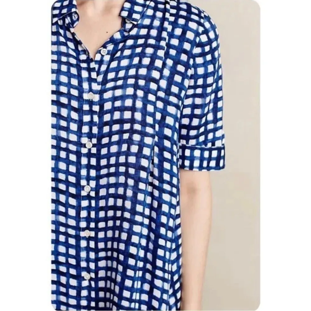 Anthropologie 11•1•TYLHO Adanne Blue Check Swing Blouse Top Size Small - Image 10