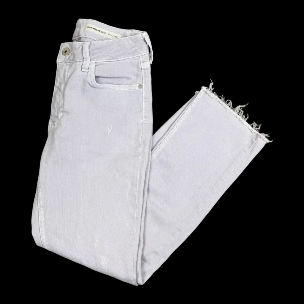 Pilcro Anthropologie High Rise Bootcut Cropped Distressed Denim Jeans 26 Purple - Image 2