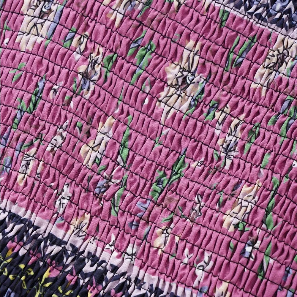 Ditsy Floral Shirred Patchwork Ruffle Sleeve Dress - Image 5