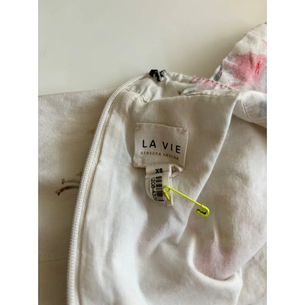 La Vie Rebecca Taylor Catrine Ruched Dress in White XS Womens Mini Floral - Image 10