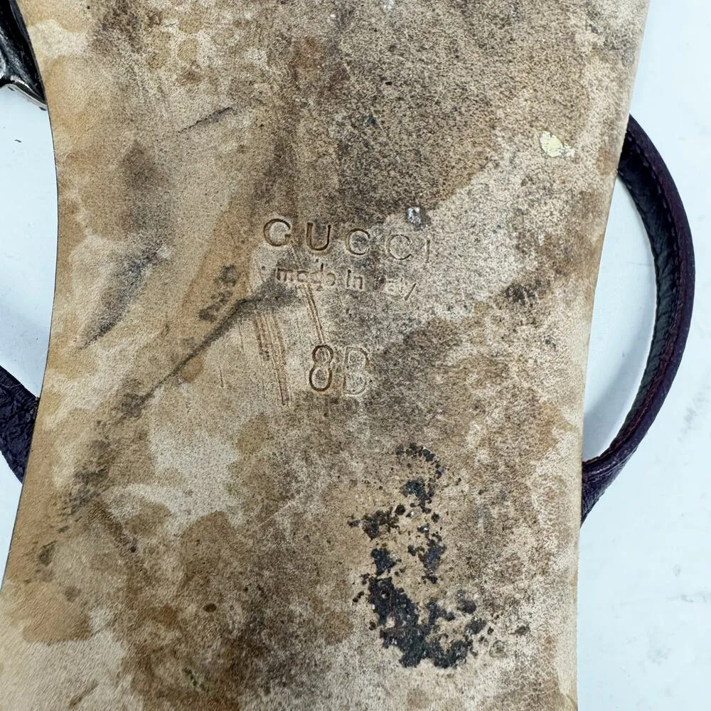 GUCCI Plum Purple GG Silver Crystal Logo Monogram Designer Vintage Sandals US 8 - Image 9