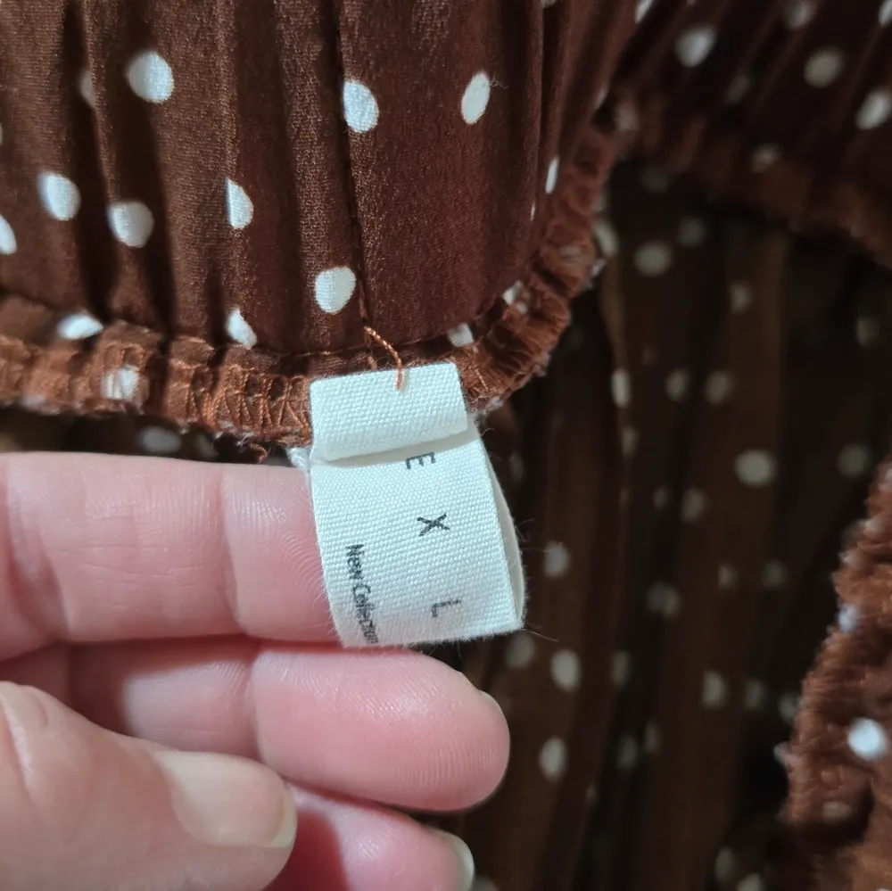 Exlura Brown Polka Dot Pleated Midi Skirt with Smocked Waist Size XL - Image 7