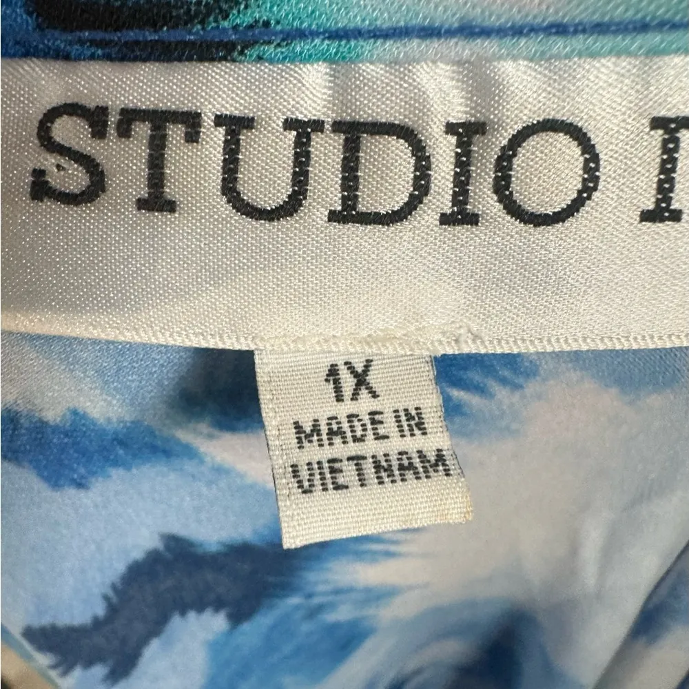 Studio I blue abstract floral print midi dress size 1X - Image 4