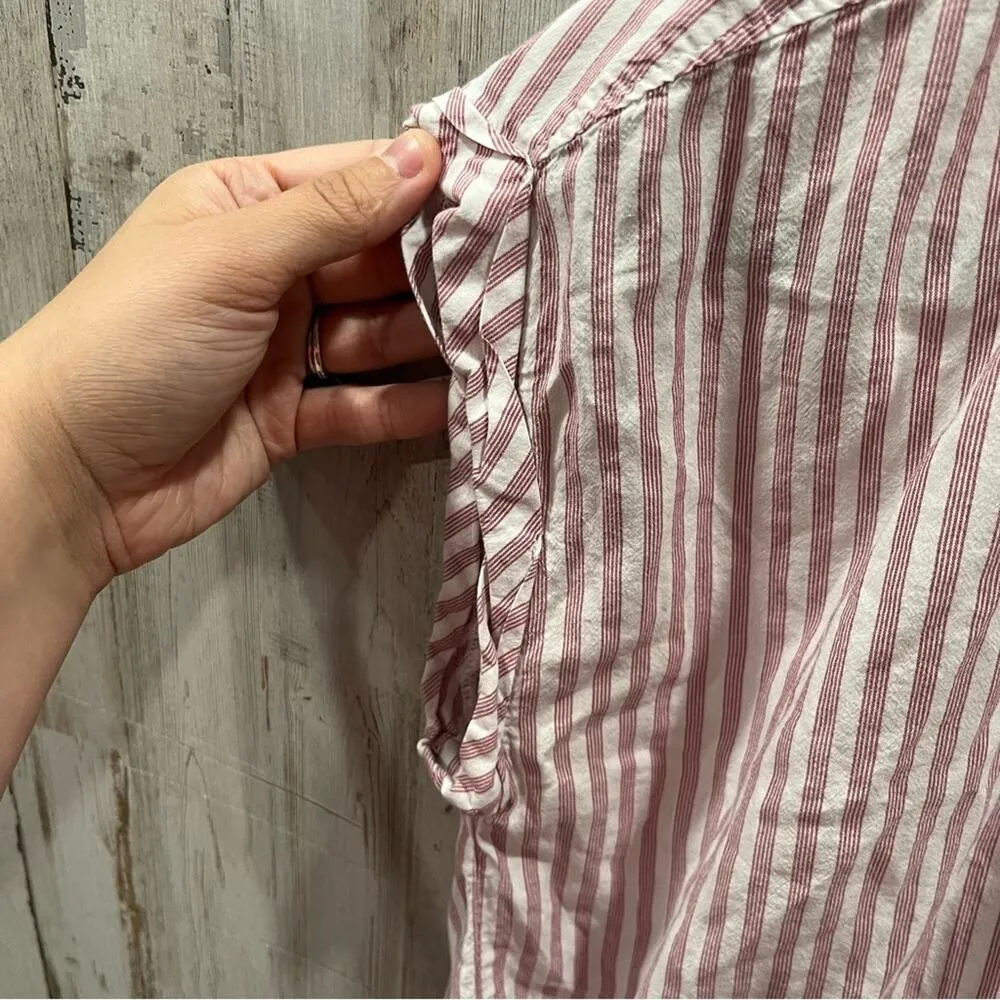Abercrombie Pink Stripe Rolled Sleeve Button Front Shirt - Image 3