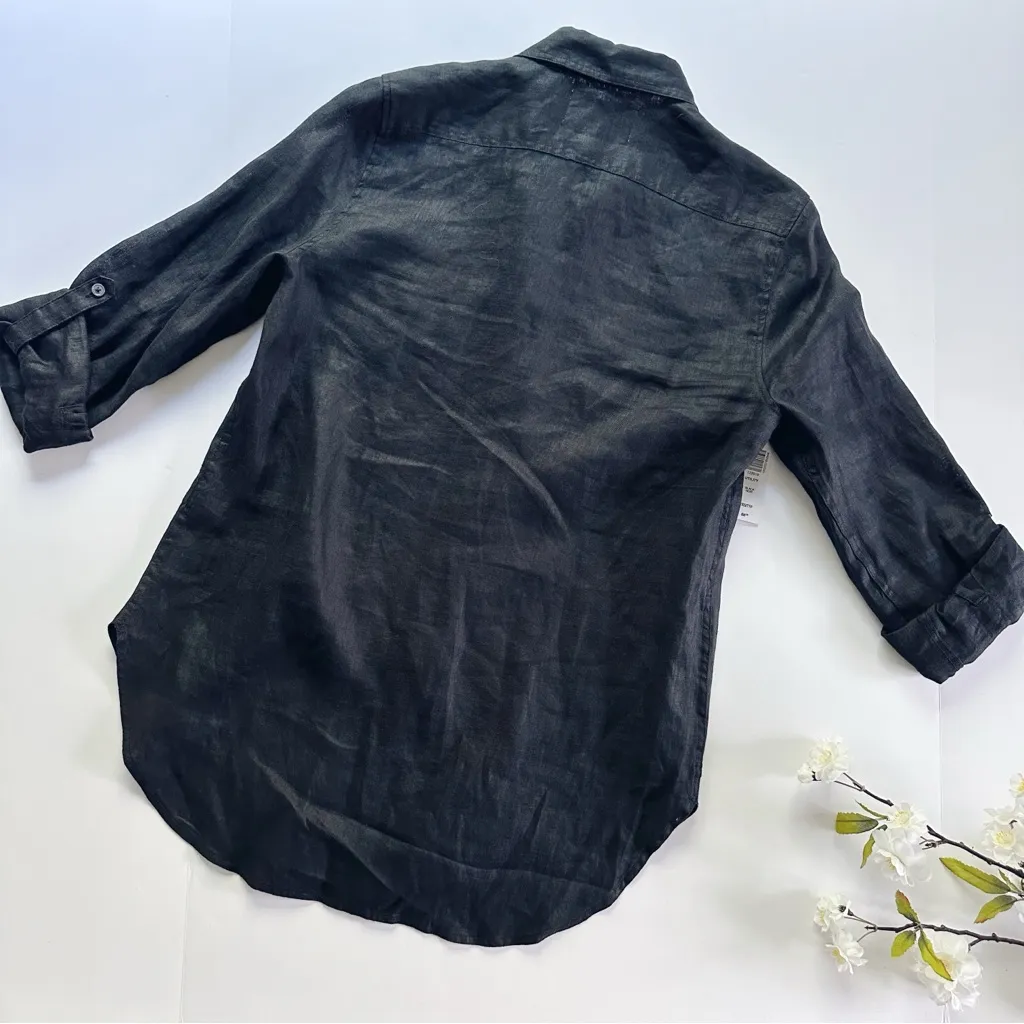NEW Aritzia Babaton Button Up Utility Linen Shirt Black - Image 12
