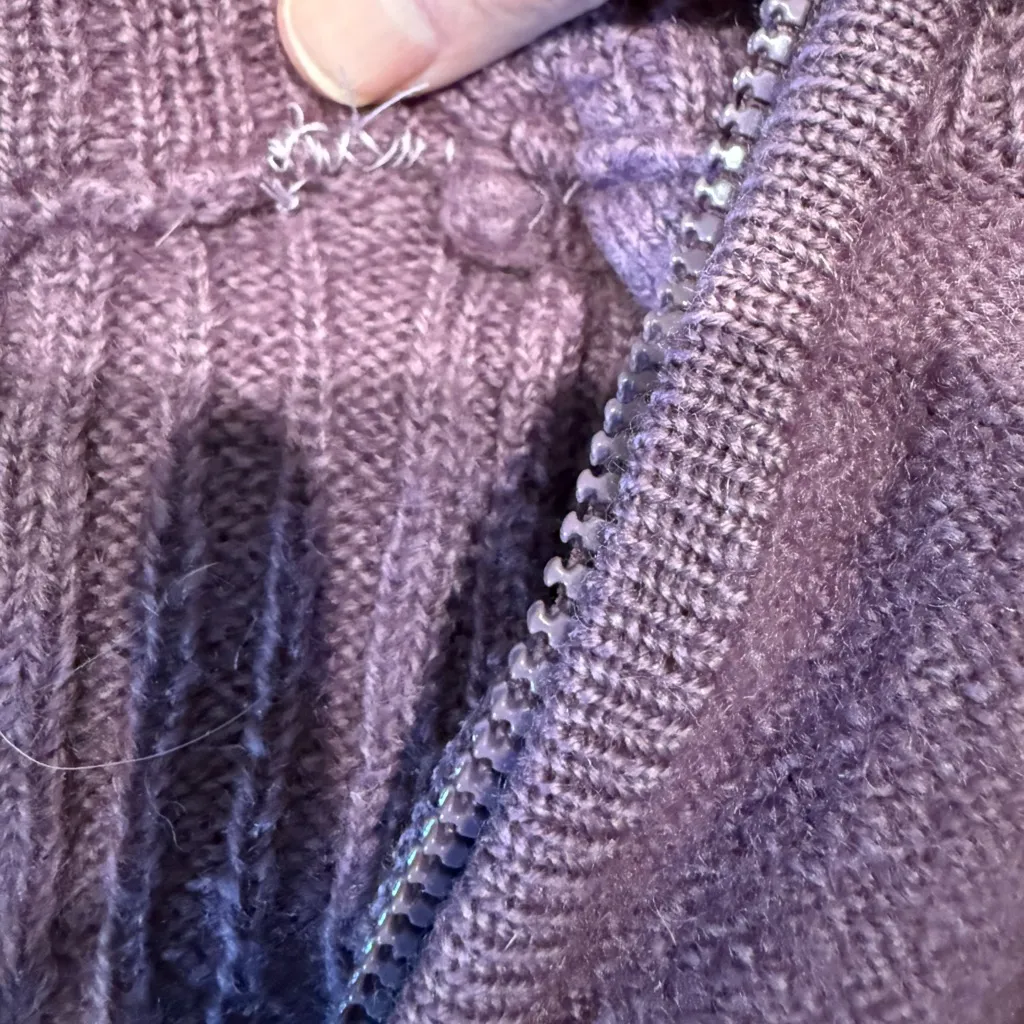 Pendleton 100% Virgin Wool Zip Up Sweater Jacket Purple Cable Knit L Size L - Image 6