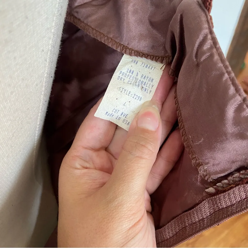 Vintage 70s 80s Brown Lace Sleeveless Sheath Cocktail Dress Size L - Image 11