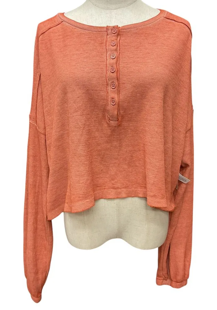 Flirtitude Active Long Sleeve Cropped Henley Shirt Ortega Rust Size XL Knit - Image 1
