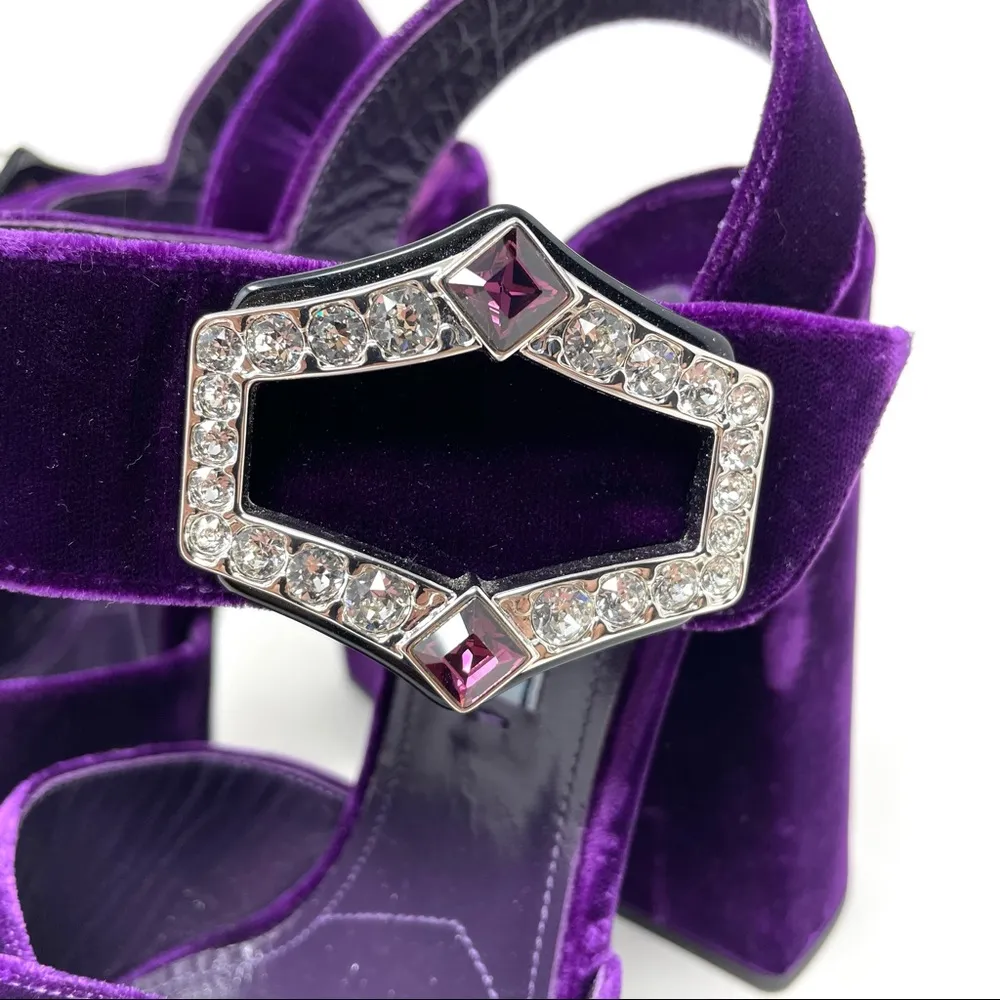purple velvet platform sandals, made in Italy size 37.5 - Image 10