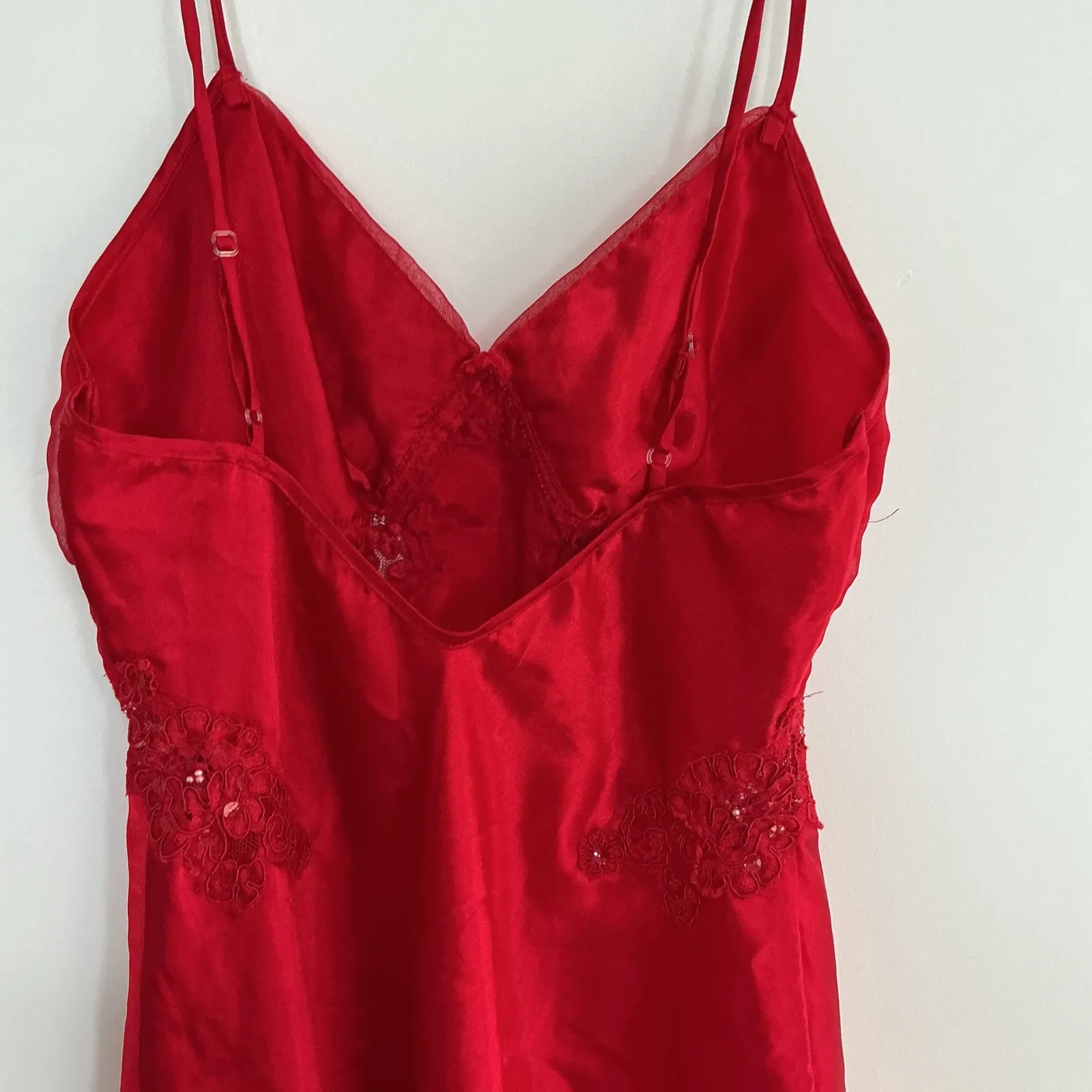 Vintage Victoria's Secret Red Lace Slip Dress Nightgown | Sheer Chiffon | Size P - Image 5