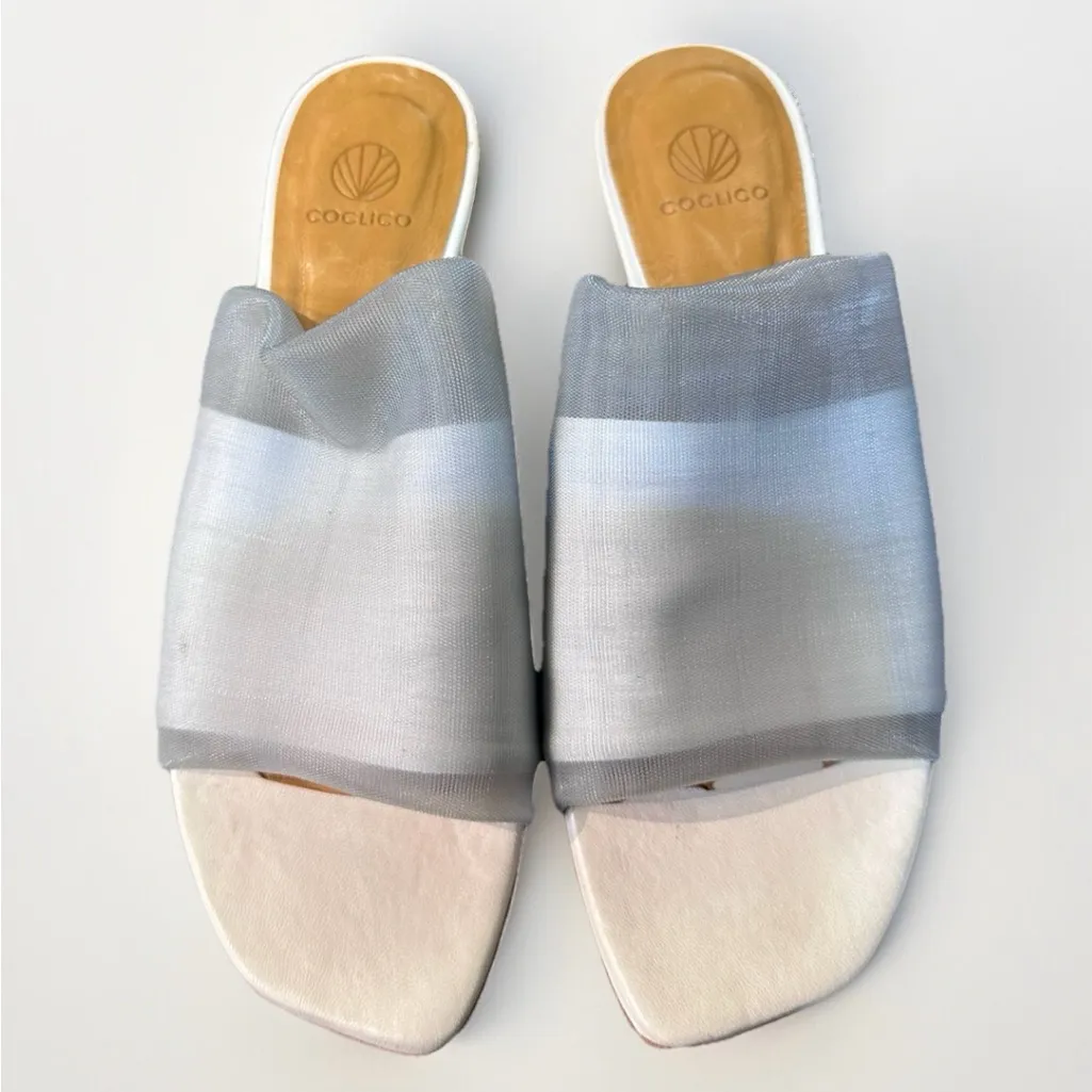 Coclico Sandal Women 37 /6.5 EU Slide Platform Heels Court‎ Sandal Puff Mesh Gray - Image 2