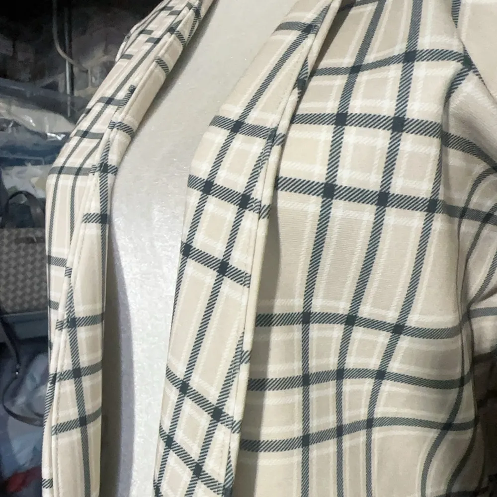 $159 Calvin Klein checkered long Cardigan jacket leather pockets padded Sz 4 NWT - Image 4