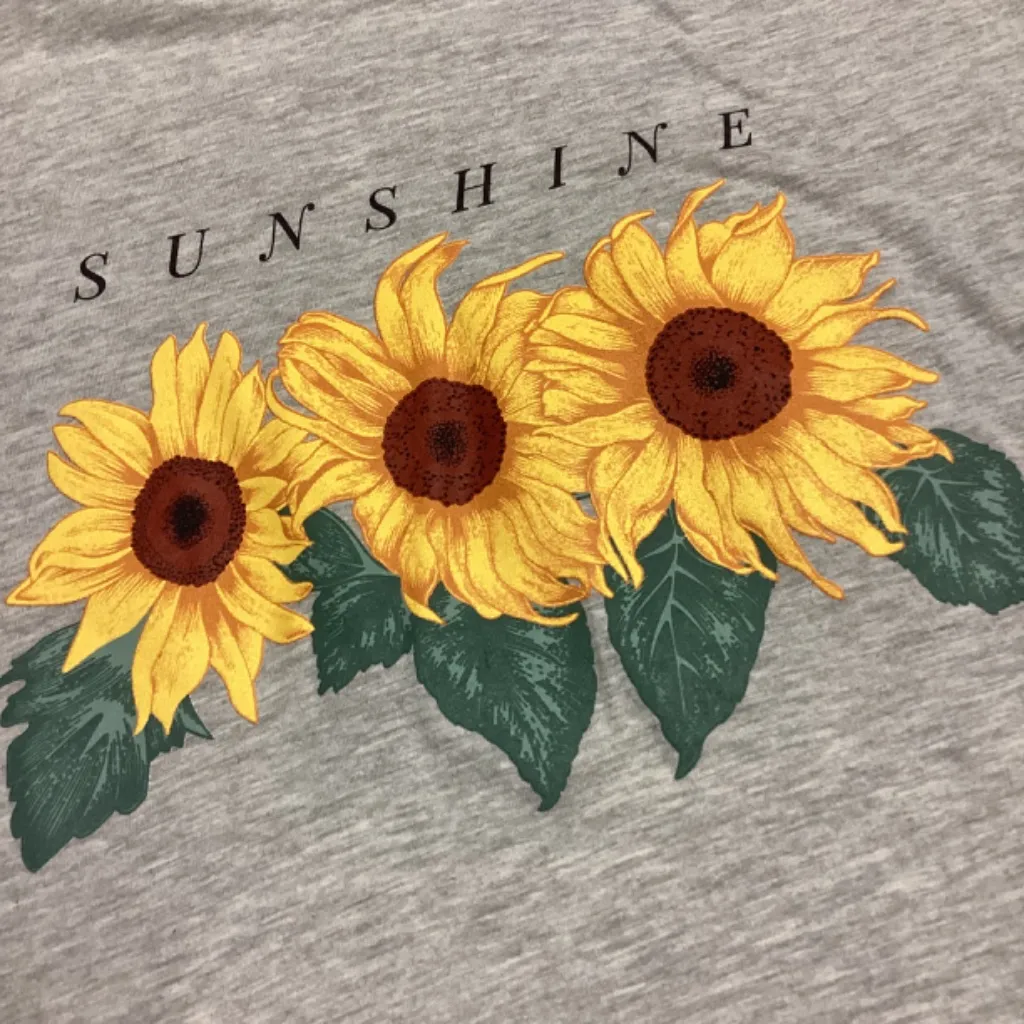 Awake Sunshine Sunflowers Raw Rolled Edge Gray Tee * Medium - Image 4