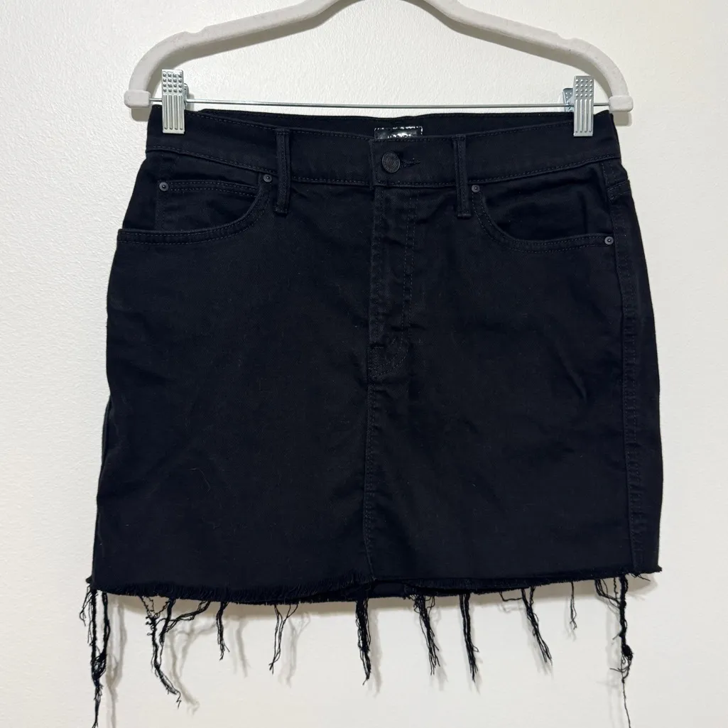 Mother High Waisted Smokin' Double Micro Fray Skirt in Pitch Black Denim Size 29 - Image 2