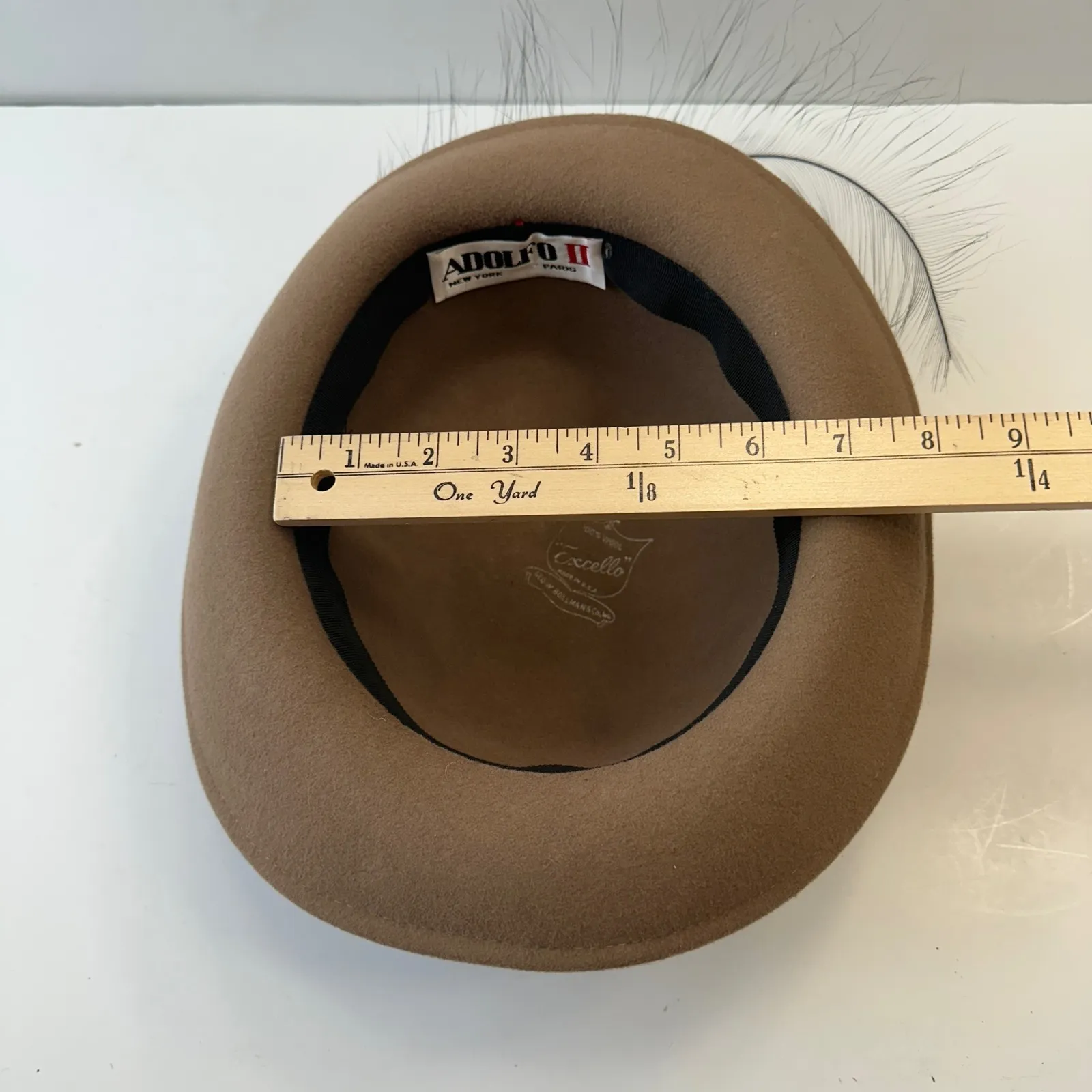 Vintage Adolfo II Feather Bow‎ 100% Wool Hat Derby Dress Occasion Made In USA - Image 8