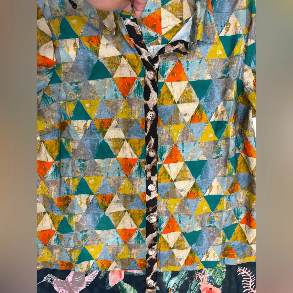 John Mark Multicolor Geometric Button-Up Shirt Size M - Image 7