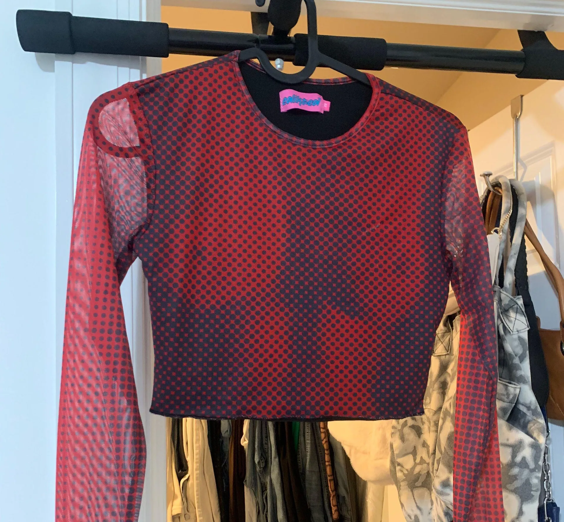 Red Mesh Long Sleeve Top - Image 2