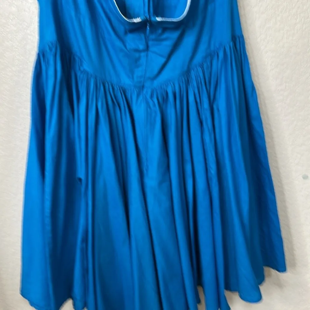 Moda International Turquoise Cotton Halter Mini Skater Dress Open Back Size 10 Blue - Image 6