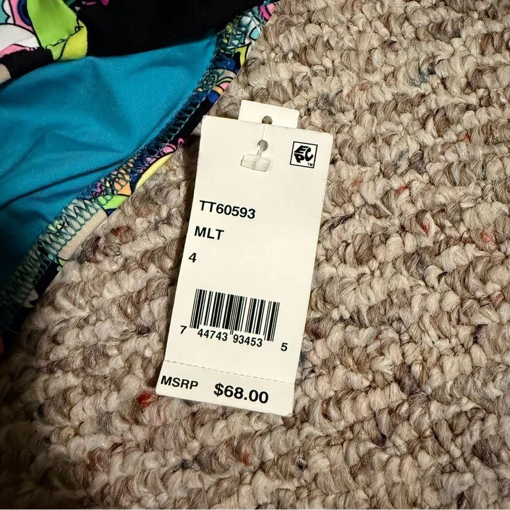 NWT Trina Turk Monaco Shirred Bikini Black Multi- Size 4 - Image 4