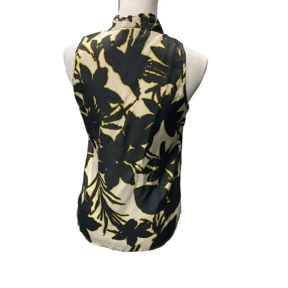 Ann Taylor‎ Women's 100% Silk Floral Tank Top Sleeveless Black Cream Size 2 - Image 4