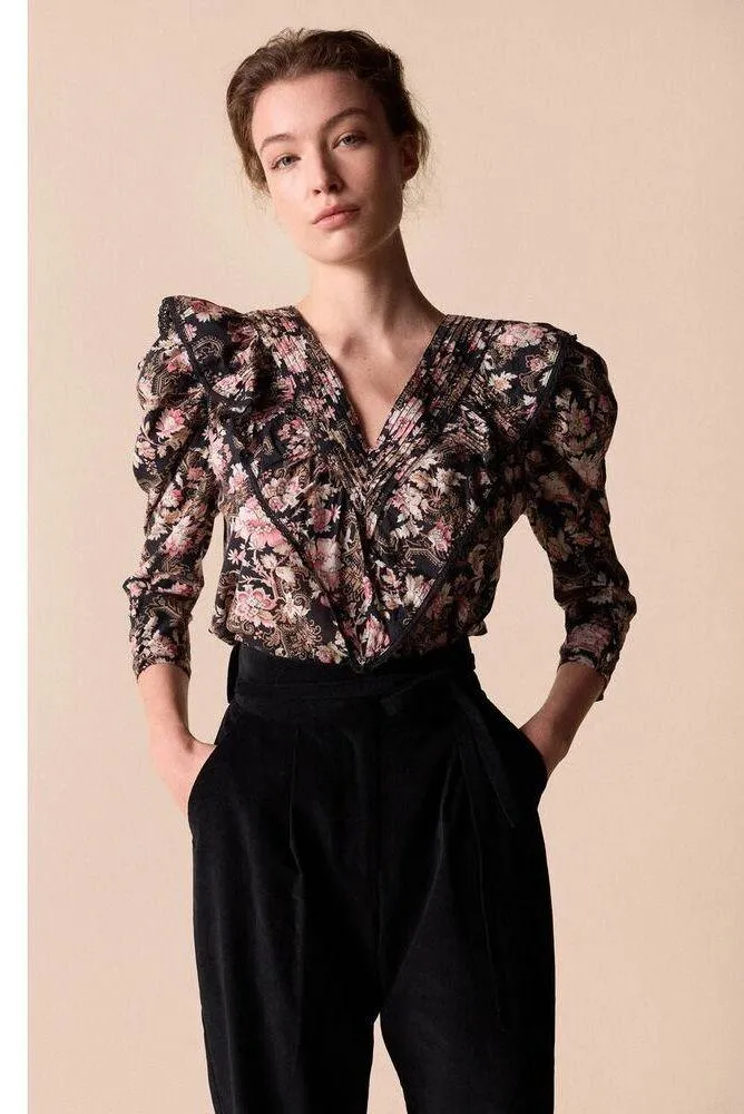 ST. ROCHE Hatfield Top in Floral Belladonna Print Organic Cotton Size 6 $285 Black - Image 4