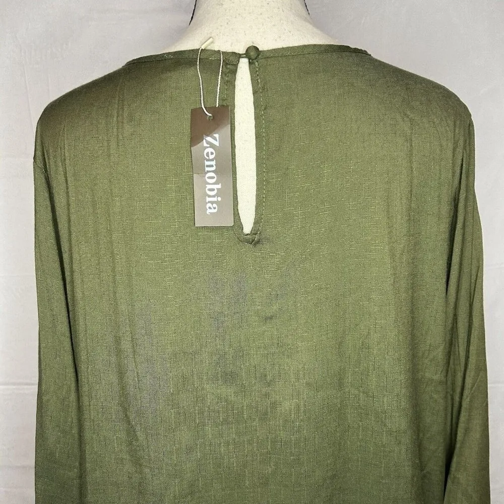 NWT Zenobia Olive Green Embroidered Tunic Top Long Sleeve NEW - Image 6