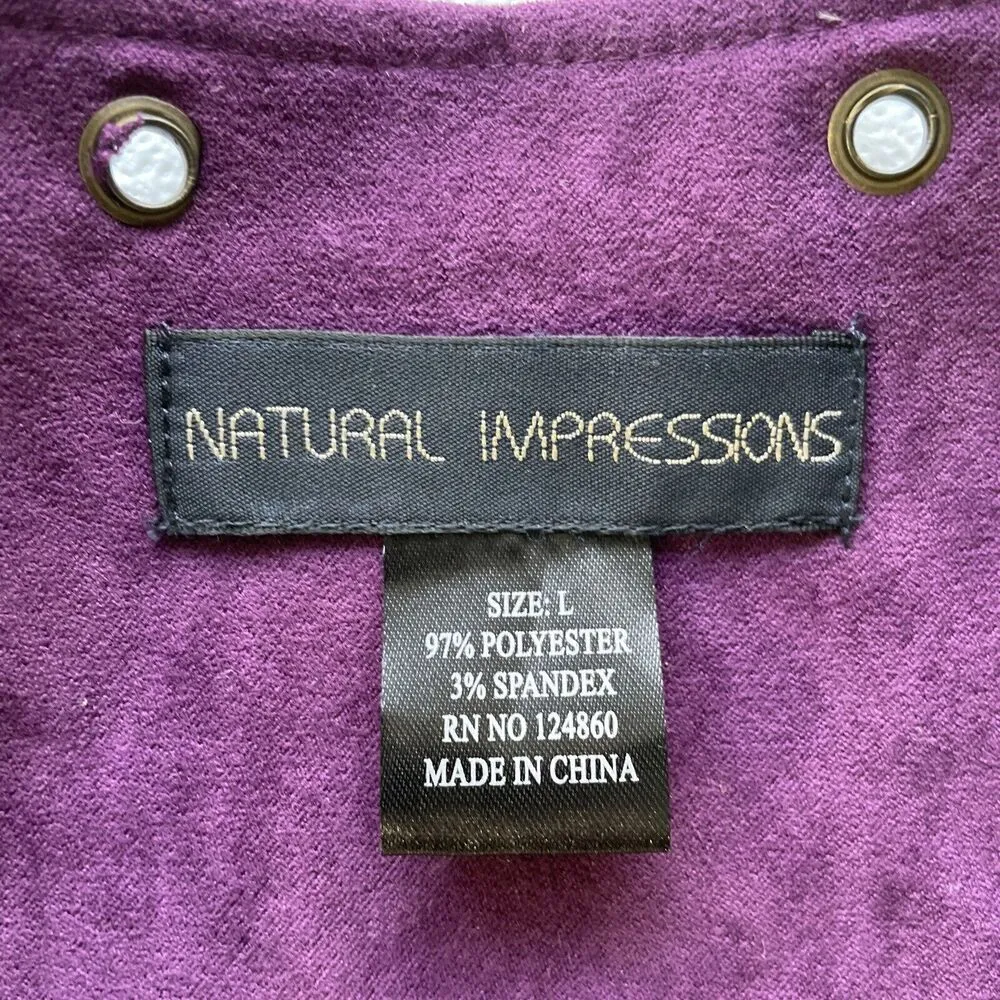 Womens Natural Impressions Open Front Jacket Plum Gold Grommets Size Large Purple - Image 7
