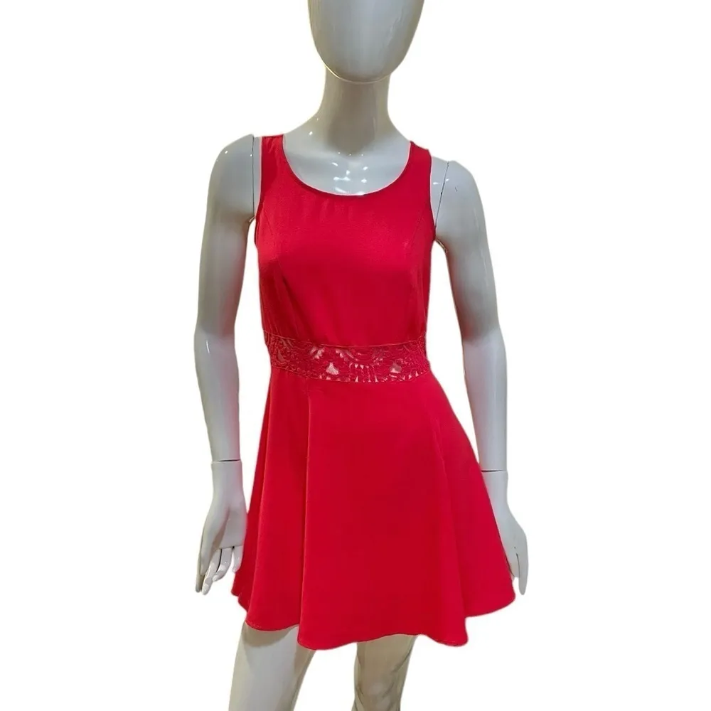 Divided HM Red Crochet Lace Fit & Flare Scoop Neck Skater  Mini Dress Size 6 - Image 9