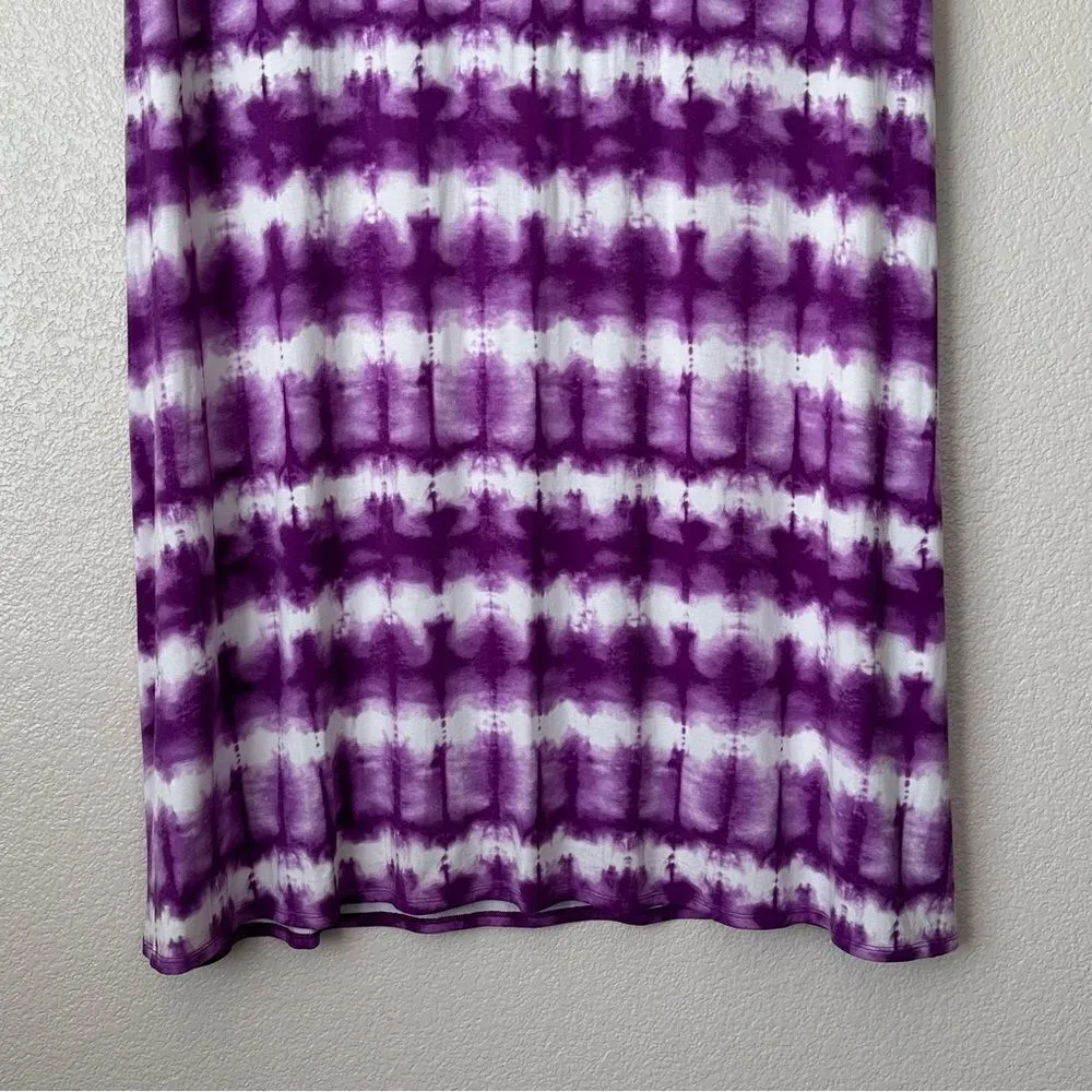 Ava & Viv Boho Purple White Tie Dye Stretchy Maxi Skirt - Image 4