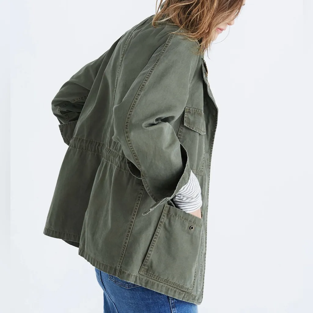 Madewell Olive Foliage Green Surplus Utility Jacket Full Zipper & Snaps‎ Size XS - Image 4